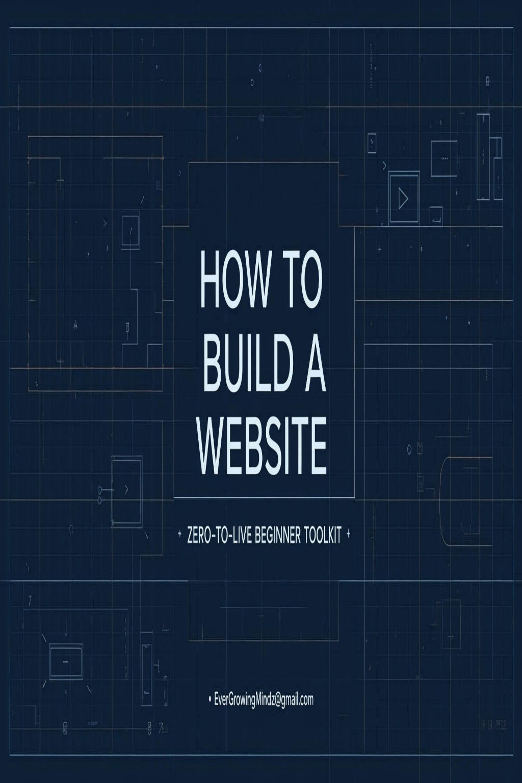 Book cover with text 'How to Build a Website' on a blue technical drawing background