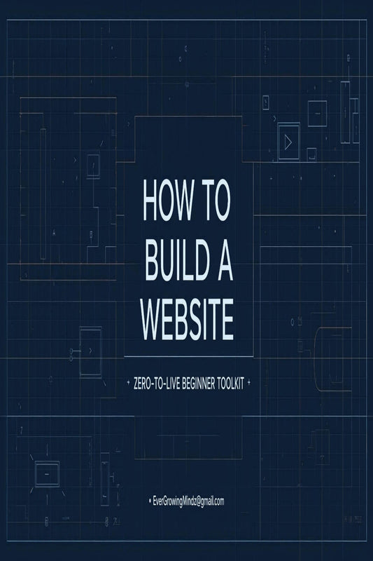 Book cover with text 'How to Build a Website' on a blue technical drawing background